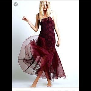 RARE Free People Burgundy Lace Maxi